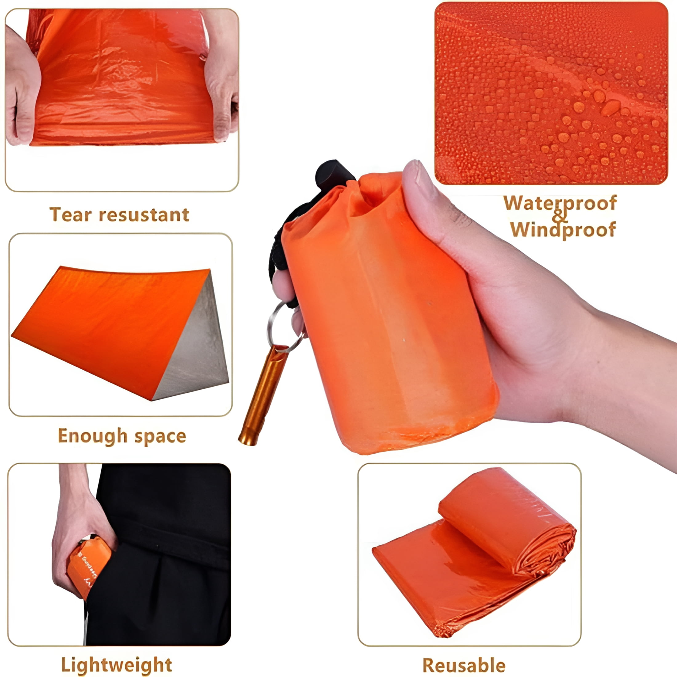 XIBUFE 2026 New Emergency Sleeping Bag, Waterproof Emergency Sleeping Bags for Survival, 84X36In Sleeping Bag, Pocket Size Survival Blanket, 3/4/5 Pcs Thermal Bivy Sack for Outdoor Camping, Hiking
