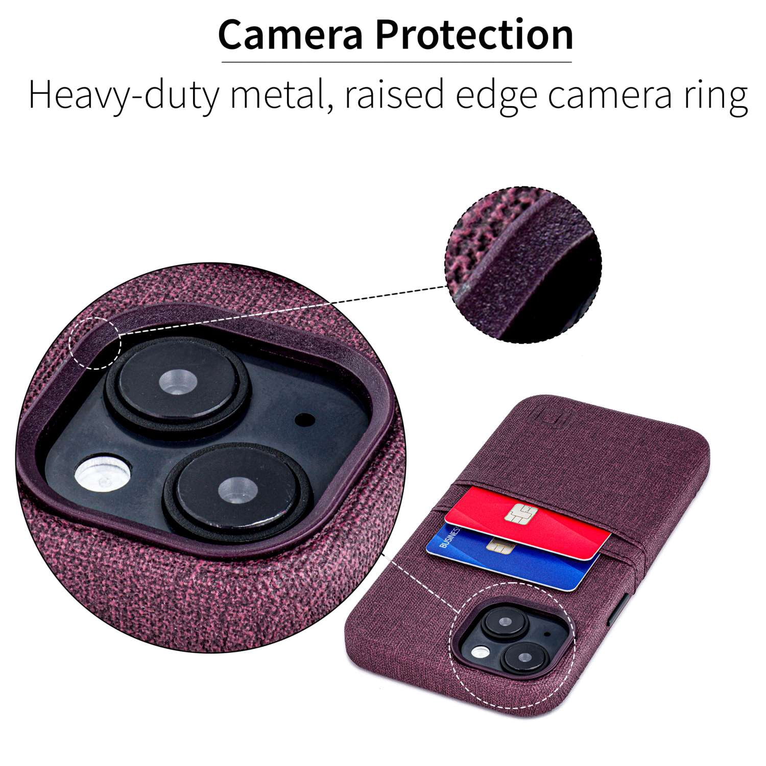Dockem Card Case for iPhone 14 with Built-in Metal Plate for Magnetic Mounting & 2 Pockets: Luxe M2 (Burgundy)