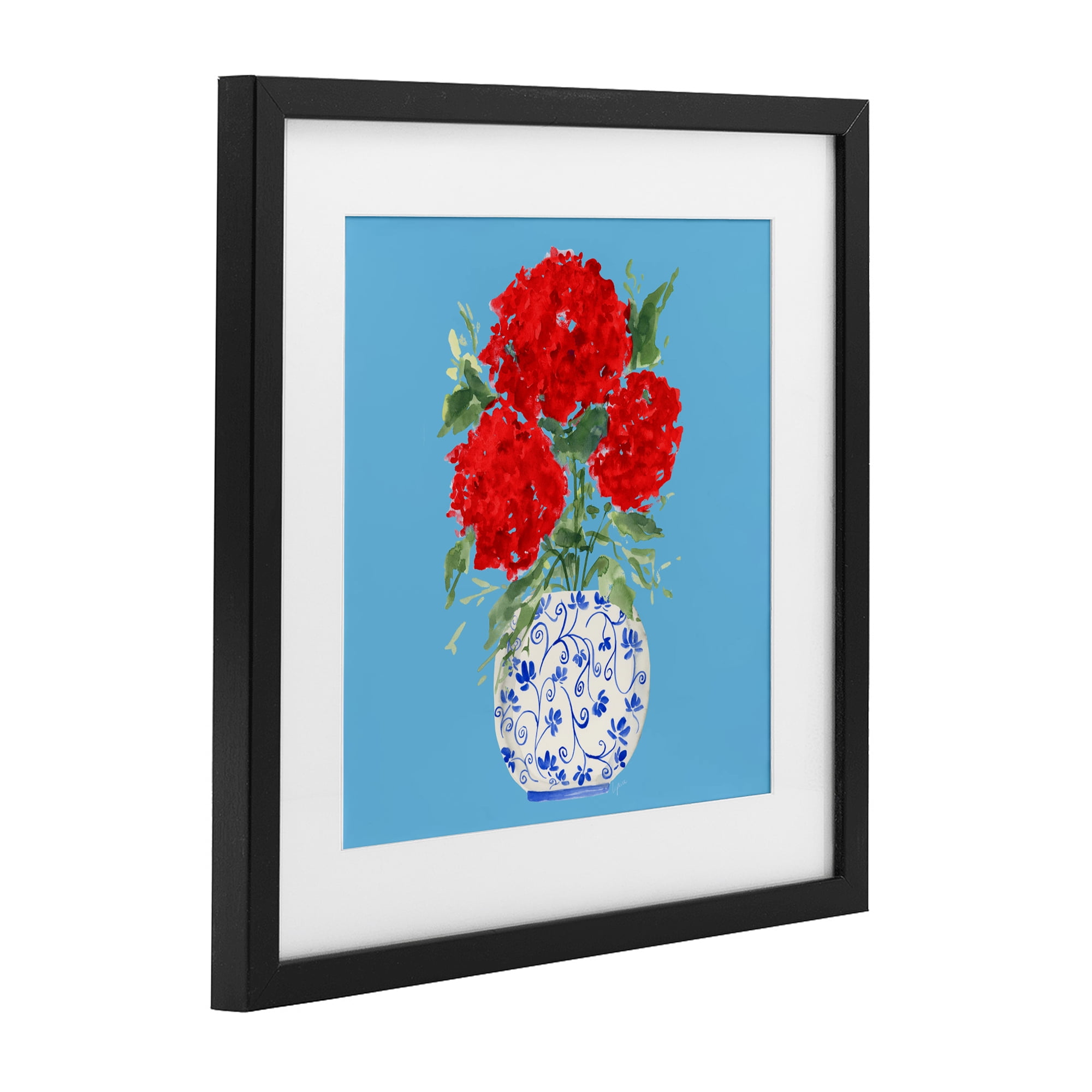 Stupell Industries Bold Red Hydrangea Trio Black Framed Print Under Glass, design by Lucille Price