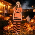 thumbnail image 2 of Matching Family Halloween Pajamas Set - 2 piece Pumpkin Face Short Sleeve Tops+Pants Sets,Casual Print Matching Pajamas for Family Halloween Night for M Pjs, 2 of 8