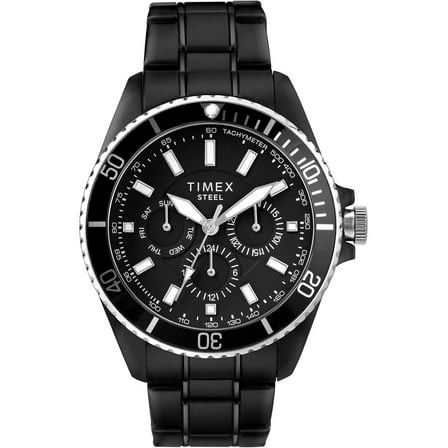 Timex TW2T59000 Steel Men's Black Analog Multifunction Watch Black Steel Bracelet