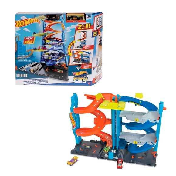 Pista de Juguete Hot Wheels City Torre de Carreras con Doble Altura