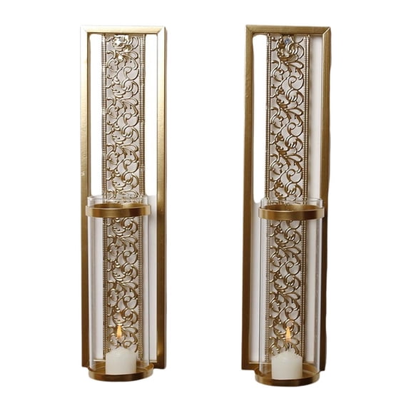 Ramadan Gold Candle Sconces Wall Decor,Set of 2 Wall Candle Holder for Pillar Candles,Modern Decorative W-all Cand-le Holder Set of Two,for Living Room Bedroom Bathroom Decor