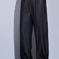 thumbnail image 3 of Ceisia Men's Solid Color Cotton Casual Pants with Elastic Waist Loose Fit Straight Leg Lightweight Summer Trousers Black Gifts for Father 3X, 3 of 8