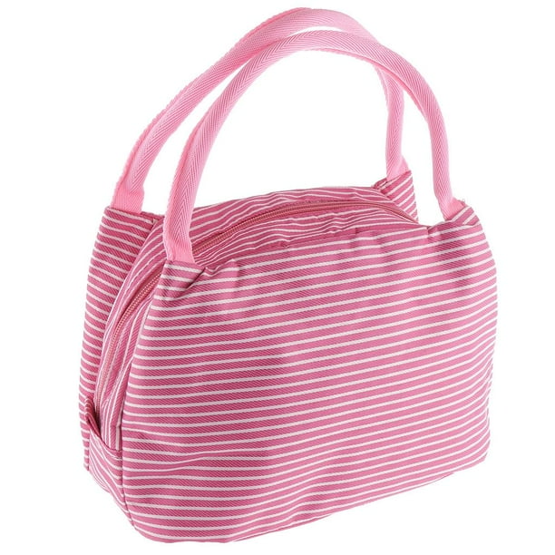 Bolsa de almuerzo con aislamiento de rayas, caja de transporte para picnic, bolsa de almuerzo portátil térmica Rosado Macarena Bolsa de almuerzo aislada