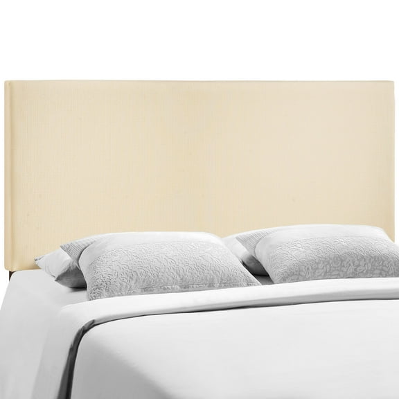 Modern Contemporary Queen Size Upholstered Headboard, Ivory Fabric