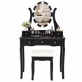 thumbnail image 3 of Makeup Vanity Table Set with 360° Rotatable Oval Mirror, 5 Drawers, Dressing Table with Padded Stool for Bedroom,Black, 3 of 10