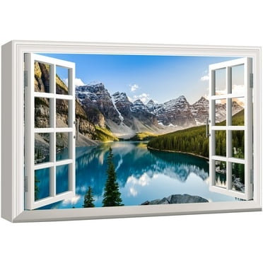 wall26 Canvas Print Wall Art Window View Landscape Snowy Mountain Forest Nature Wilderness Photography Modern Art Rustic Scenic Colorful Multicolor for Living Room, Bedroom, Office - 24"x36&quot