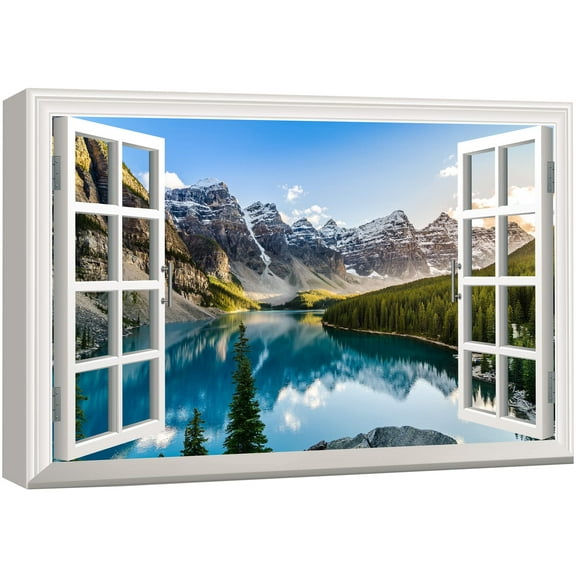 wall26 Canvas Print Wall Art Window View Landscape Snowy Mountain Forest Nature Wilderness Photography Modern Art Rustic Scenic Colorful Multicolor for Living Room, Bedroom, Office - 32"x48&quot