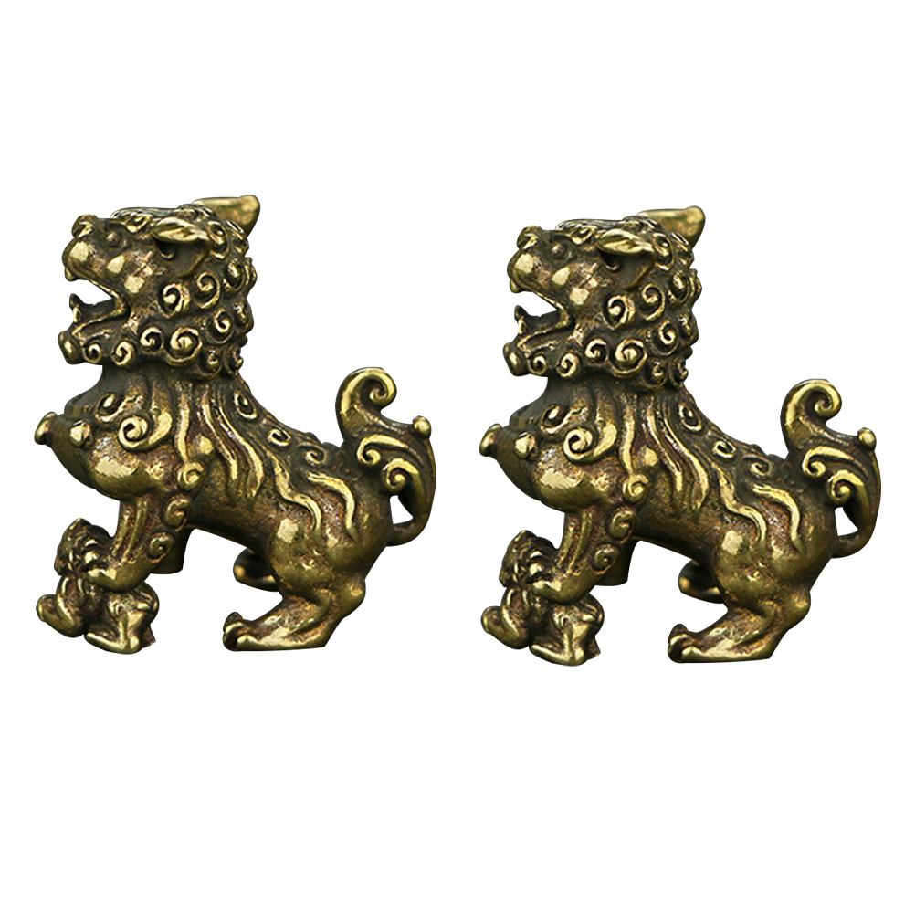 2 Pack Pure Copper Lion Ornament Miniature Statue Decor Office