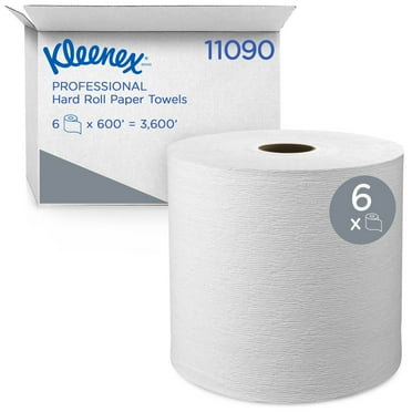 Scott Kleenex Hard Roll Paper Towels 11090 with Premium Absorbency Pockets, 1.5" Core, White, 600'/Roll, 6 Rolls/Case, 3,600'/Case