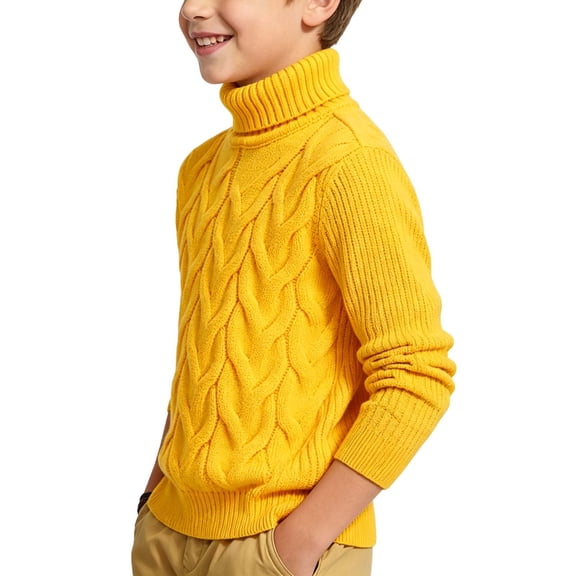 Atogsazn Toddler Baby Boys Knit Cotton Sweater Kids Turtleneck Thick Warm Long Sleeve Pullover Tops Yellow 1-2 Years Fashion