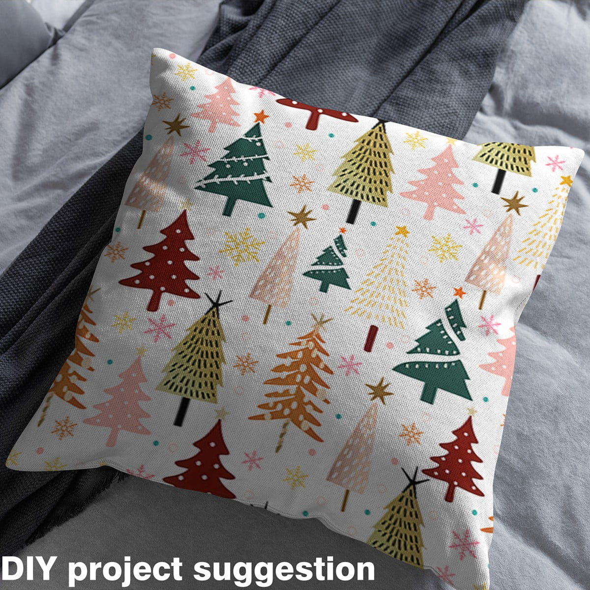 Homewish Merry Christmas Fabric by the Yard 2 Yard,Abstract Xmas Tree Room Decor Fabric by the Yard,Brown Pink White Fabric for Sewing For Boys Kids,Ultra Soft Home Decor