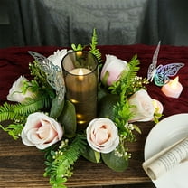 Mlkoz Home decoration, Rose Spring Wreaths For Front Door Outside Flower Wreath With Hydrangea Candle Rings Wreaths Artificial Home Wedding Centerpieces Decor For Holiday, Women Gifts