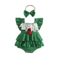 thumbnail image 2 of Bigetiay Toddler Girls Christmas Outfits Ruffled Sleeve Romper Bodysuits Headbands Set, Size 6-12 Months, 2 of 7