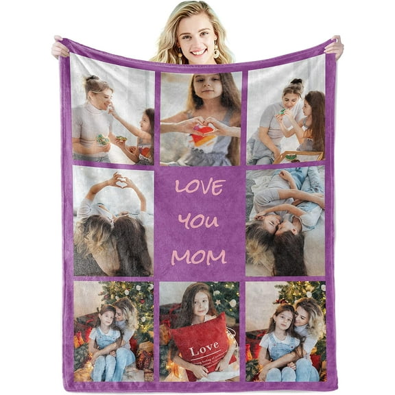 Custom Blanket with Text Picture Collage Customized Throw Blankets, Birthday Anniversary Wedding Personalized Halloween Christmas Couples Gifts for Boyfriend Girlfriend Photo 8 50"×60"