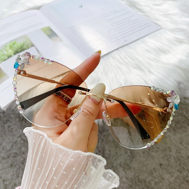 YCNYCHCHY New Butterfly Polygon Cut Diamond Sunglasses For Women Korean  Edition Sunglasses For Women Net Red Frameless Glasses For Sunshade
