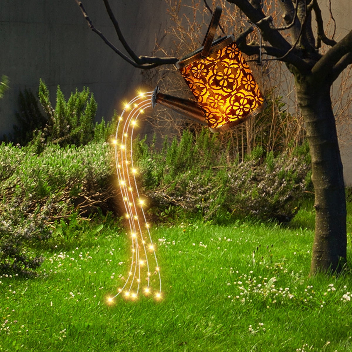 LED Solar Watering Can String Light Outdoor Garden Art Waterfall Lamp Decoration 