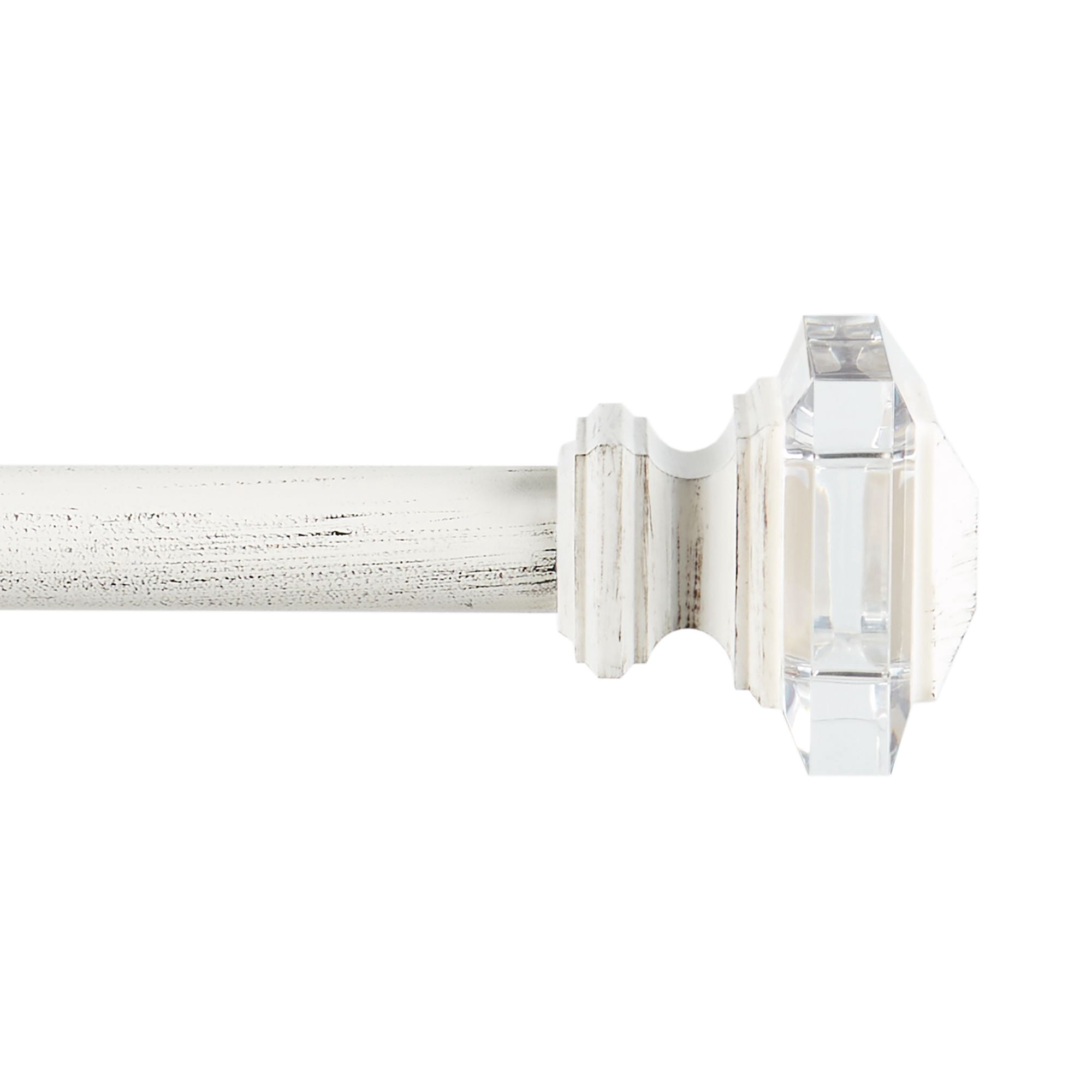 Exclusive Home Prism 1" Curtain Rod and Coordinating Finial Set, Distressed White, Adjustable 36"-72"