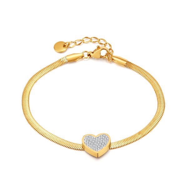 Pulsera en forma de corazón para mujer de acero inoxidable chapado en oro