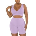 thumbnail image 4 of Hueook Sweat Suits For Womens 2 Piece Women's Fashion Two-piece Solid Color V-Neck Tank And Short Sports Casual Suit Purple M, 4 of 7