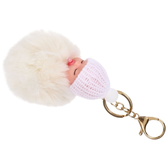 ETHZZLE Keychain Cute Aesthetic Doll Pom Pom Keychain Plush White 1Pack
