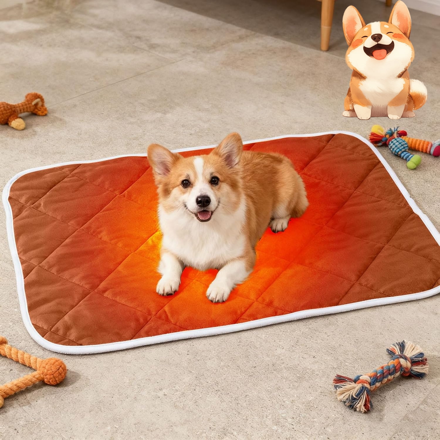 Heated Cat Bed, Dog Heating Pad, Waterproof Extra Warm Thermal Pet Pad for Indoor Outdoor Decor, Non-Slip Heating Pads for Dogs Cats, Pet Bed Home Decor Washable, Gifts for Women Men (Brown)