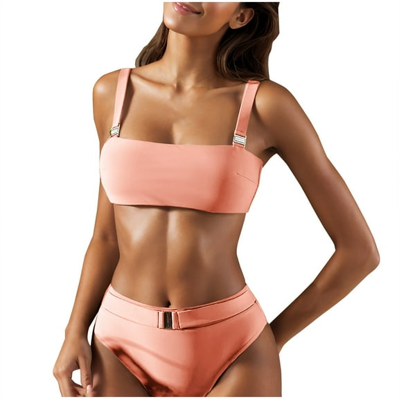 UTSJKR Womens High Waisted Bikini Sets Tummy Control Swimsuits Two Piece Sexy Bathing Suit Casual Loose Swimsuit Trendy Pink S