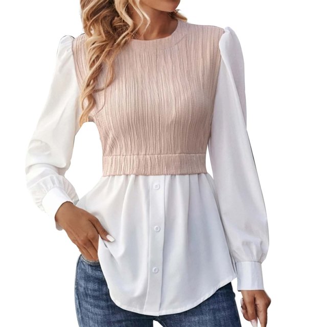 YDLCAFD T-Shirt Mode Décontractée pour Femmes Couleur Unie Col Rond Blouse Mode Blouse de Tempérament