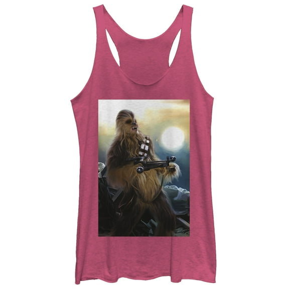 Women's Star Wars The Force Awakens Chewbacca Bowcaster  Racerback Tank Top Pink Heather Large
