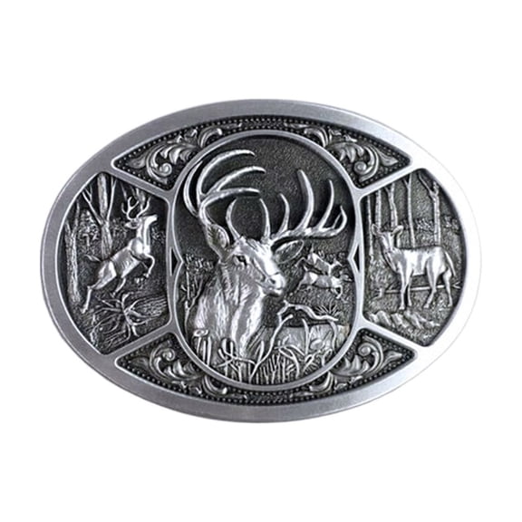 Antique Brushed Silver Western Deer Wildlife Oval Belt Buckle