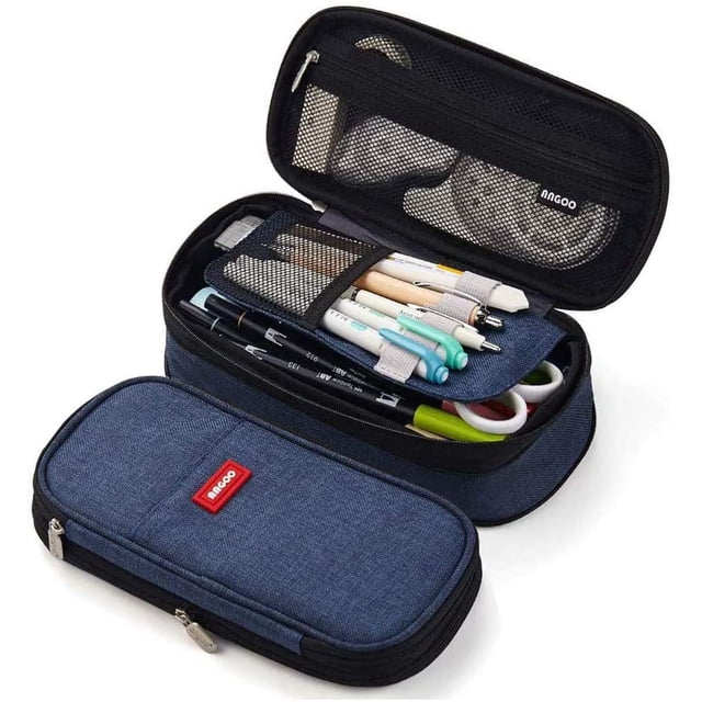 1 Uds. Estuche de lona escalable pequeño estuche de lápices de bolsillo de gran capacidad estuche de lápices de Color sólido estuche de lápices para niñas y niños (azul oscuro) JAMW Sencillez