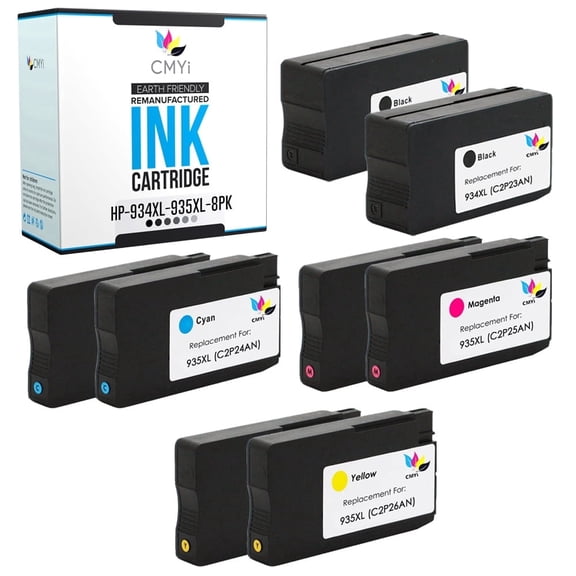 CMYi 934XL 935XL Combo Pack of 8 Ink Cartridges compatible for HP 934XL 935XL - OfficeJet 6812, 6815, 6820, 6825, Pro 6220, 6230, 6830, 6830c, 6835 (2 Black, 2 Cyan, 2 Magenta, 2 Yellow)