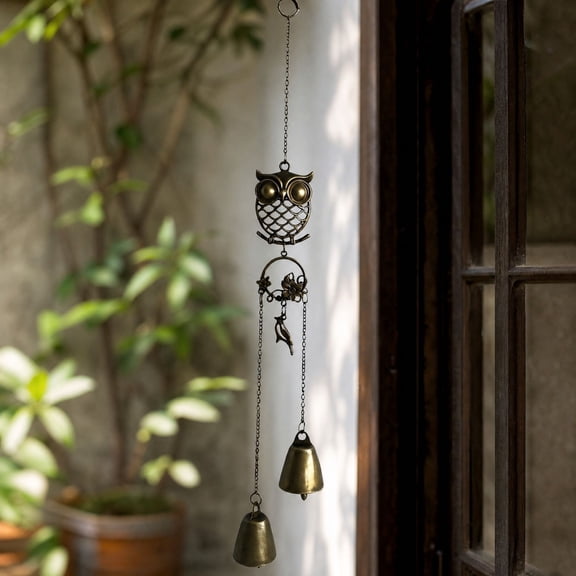 Miwamany Owl Wind Chime Hanging Ornament Vintage Metal Pendant for Indoor Window Yard Patio Garden Home Decor Housewarming Gift Soothing Bells Outdoor Hanging