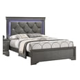 thumbnail image 3 of Dark Gray Faux Leather Queen Bed Frame w/ LED Headboard - Modern Bedroom Furniture, Solid Wood, Tufted Design, 66"W x 84"D, Gray Finish, 3 of 8