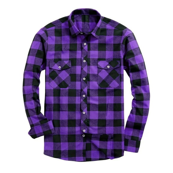 Yumcute Men's Plaid Shirt Double Pocket Flannel Casual Plaid Shirt Long Sleeve Button Down Shirt