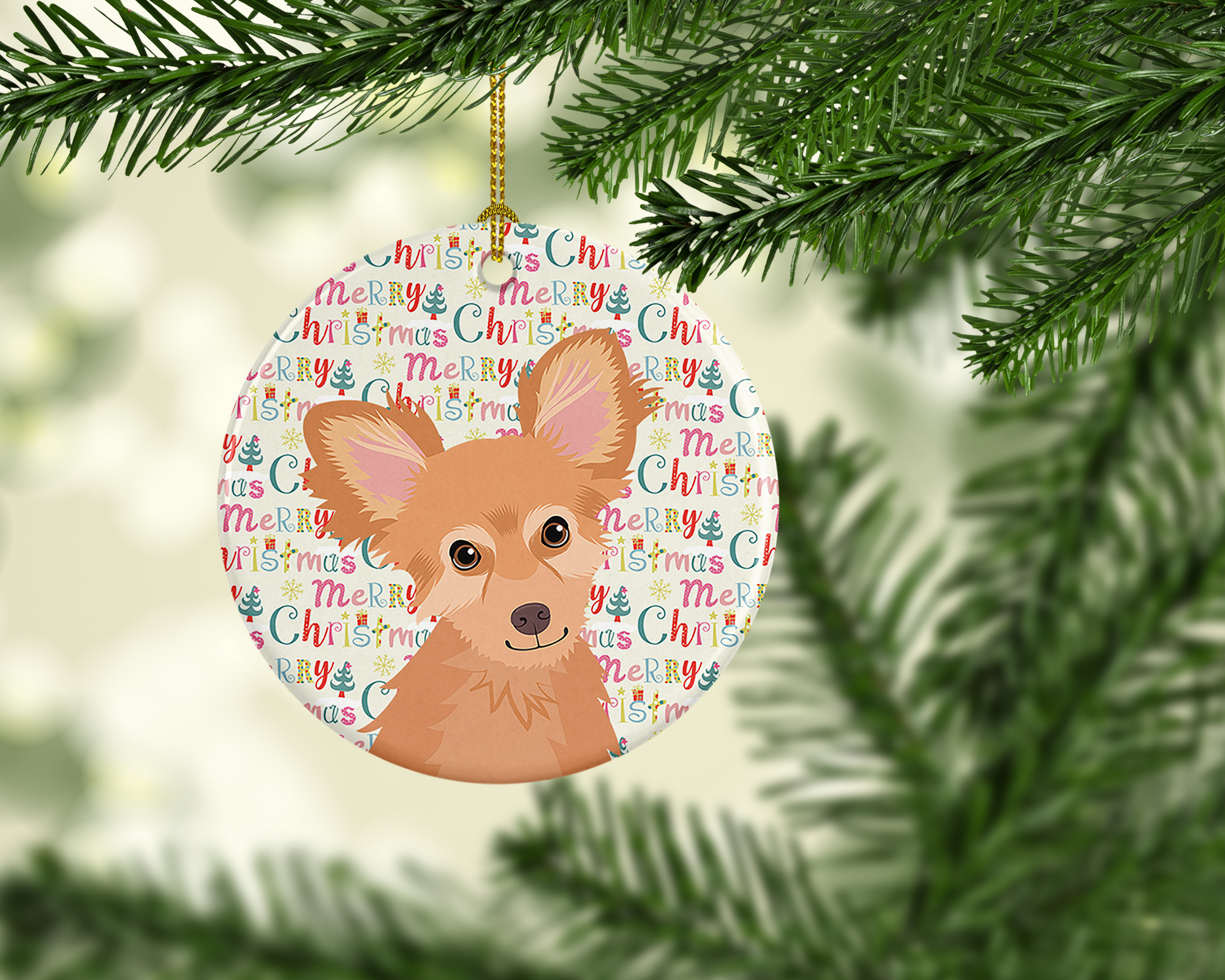 Chihuahua Fawn Christmas Ceramic Ornament 2.8 in x 2.8 in