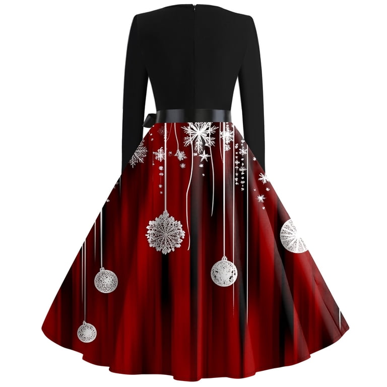 white christmas dresses [Plus Size] Red & Green 1950s Christmas Snowflake Swing Dress