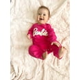 thumbnail image 4 of Barbie Baby Girls Rompers Hot Pink Letter Embroidered Long Sleeves Jumpsuits Outfits Sizes 0-24 Months, 4 of 9