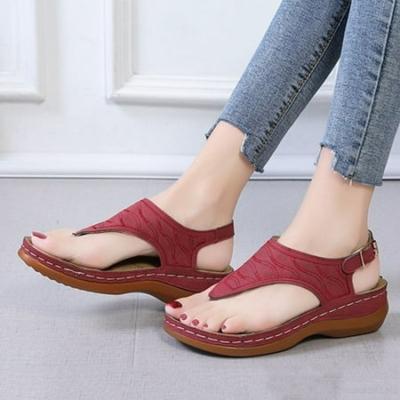 

AOOCHASLIY Women Sandal Clearance Ladies Summer Flip-Flops Wedge Heel Slippers Casual Flip Flops Women s Shoes