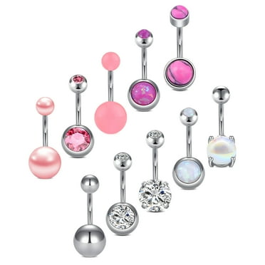 LAURITAMI 10Pcs 14G Surgical Steel Belly Button Rings Dangling Dangle Belly Rings Piercing Jewelry For Women 