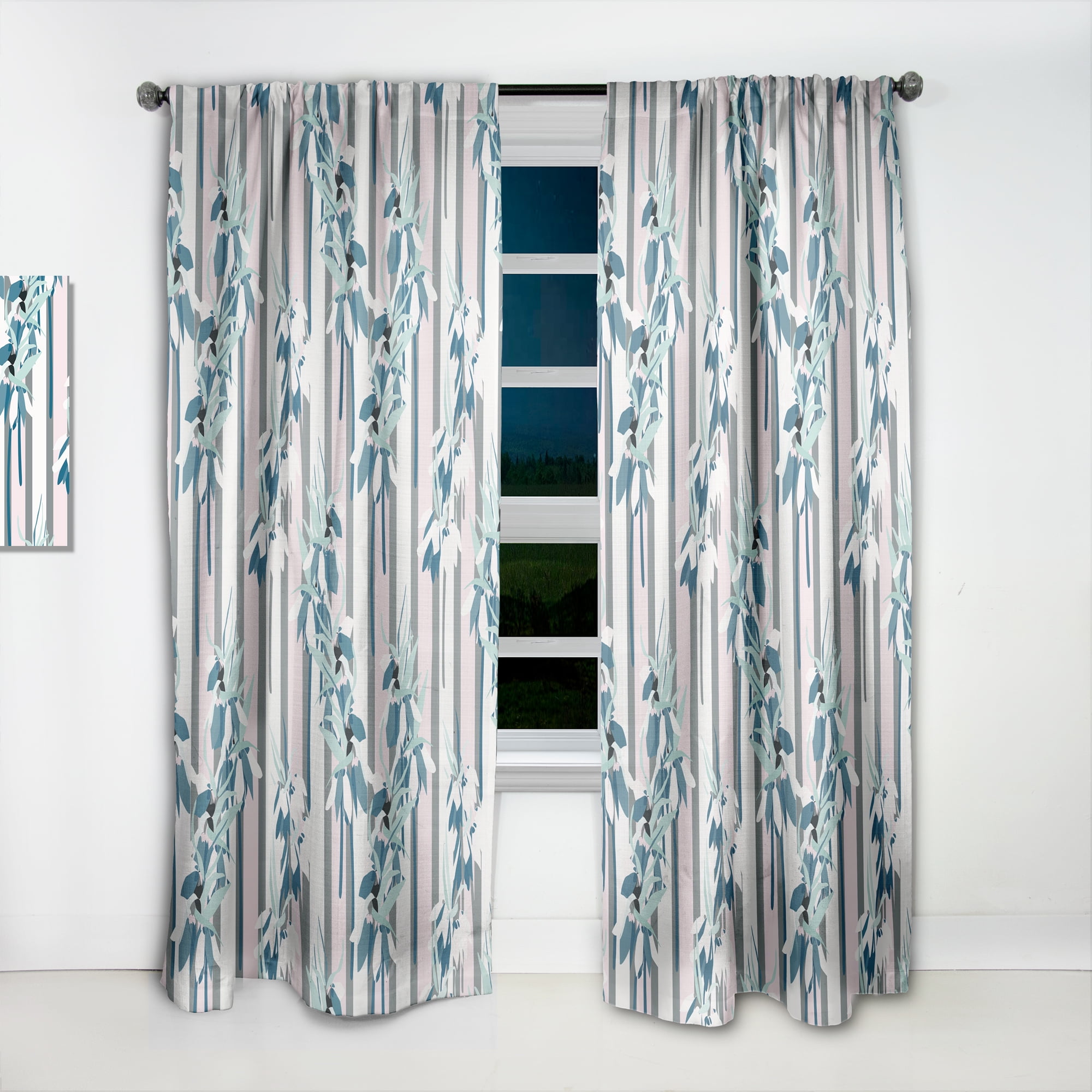 Designart 'Retro Lilies Flowers' Mid-Century Modern Curtain Panel