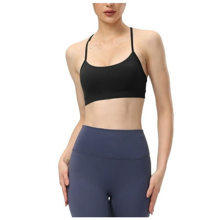 Blphud Women Bra Sports Bra Padded Womens Y Back Sports Bra Padded Low Impact Spaghetti Thin Strap Workout Bra Trendy Lingerie for Women Sports Bras for Women Black M