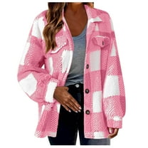 Womens Plaid Jacket Lapel Long Sleeve Oversized Jackets Fleece Button Cardigan Trendy Plaid Outerwear Warm Coat Outfits Clothes