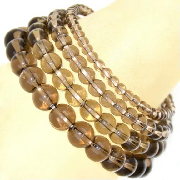 HOOUN Handmade Natural Gemstone Round Beads Stretch Bracelet 4mm 6mm 8mm 10mm 7.5"-4mm-61 Smoky Quartz