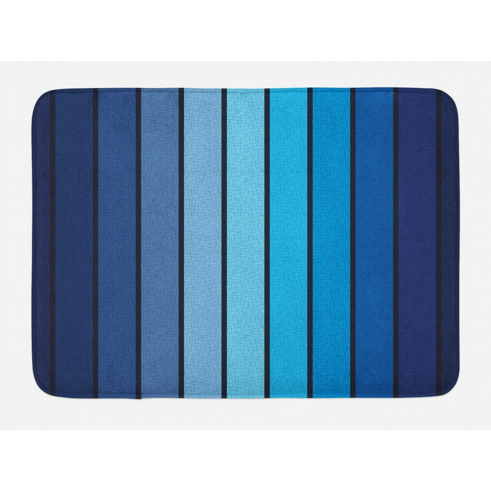 Navy Bath Mat, Plaques in Blue Tones with Border Lines with Sketchy