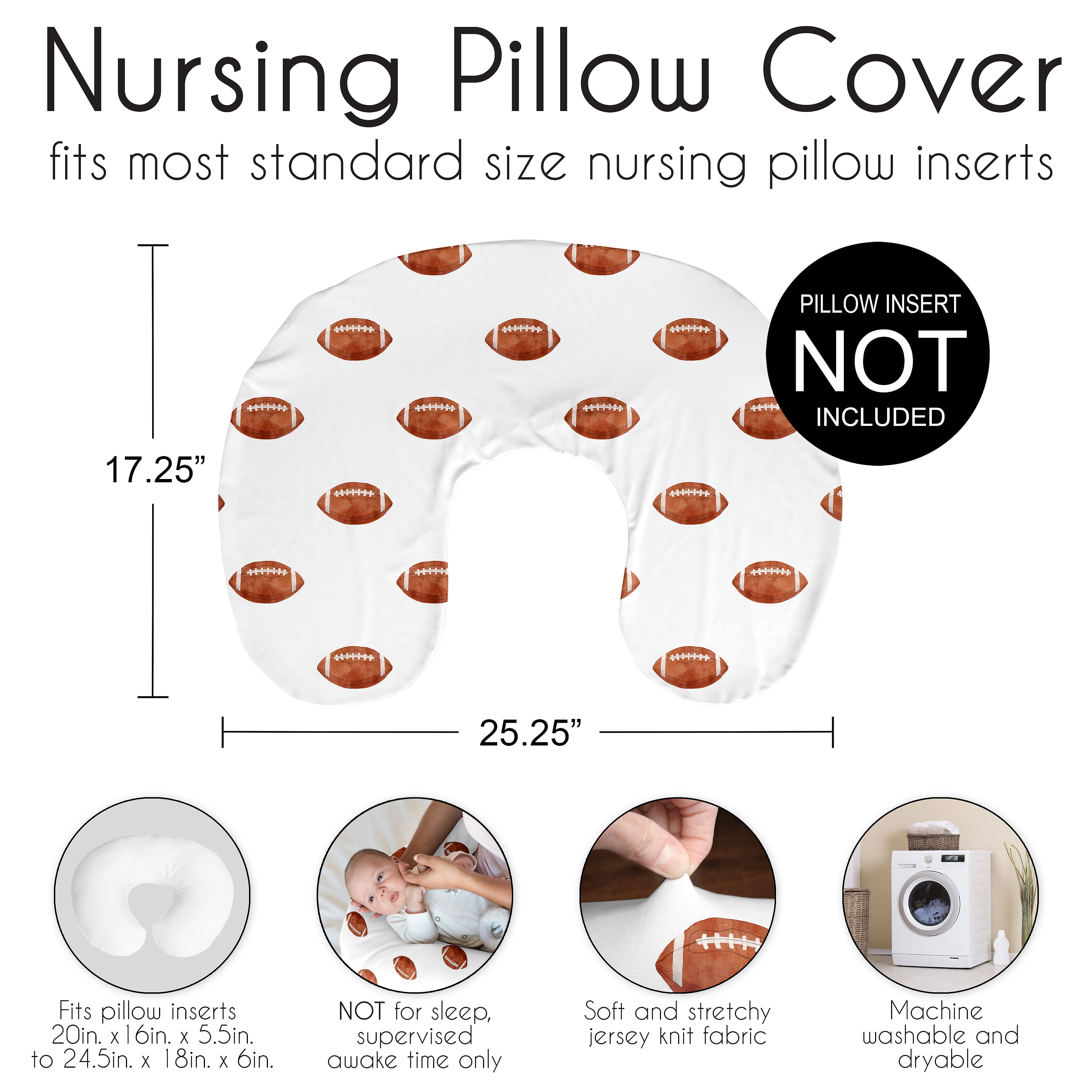 Sweet Jojo Designs Watercolor Sports Theme Football Print Boy Nursing Pillow Cover Case (Pillow Not Included)