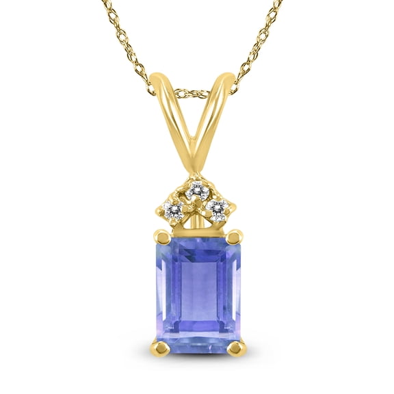 SZUL Women's 14K Yellow Gold 6x4MM Emerald Shaped Tanzanite and Diamond Pendant