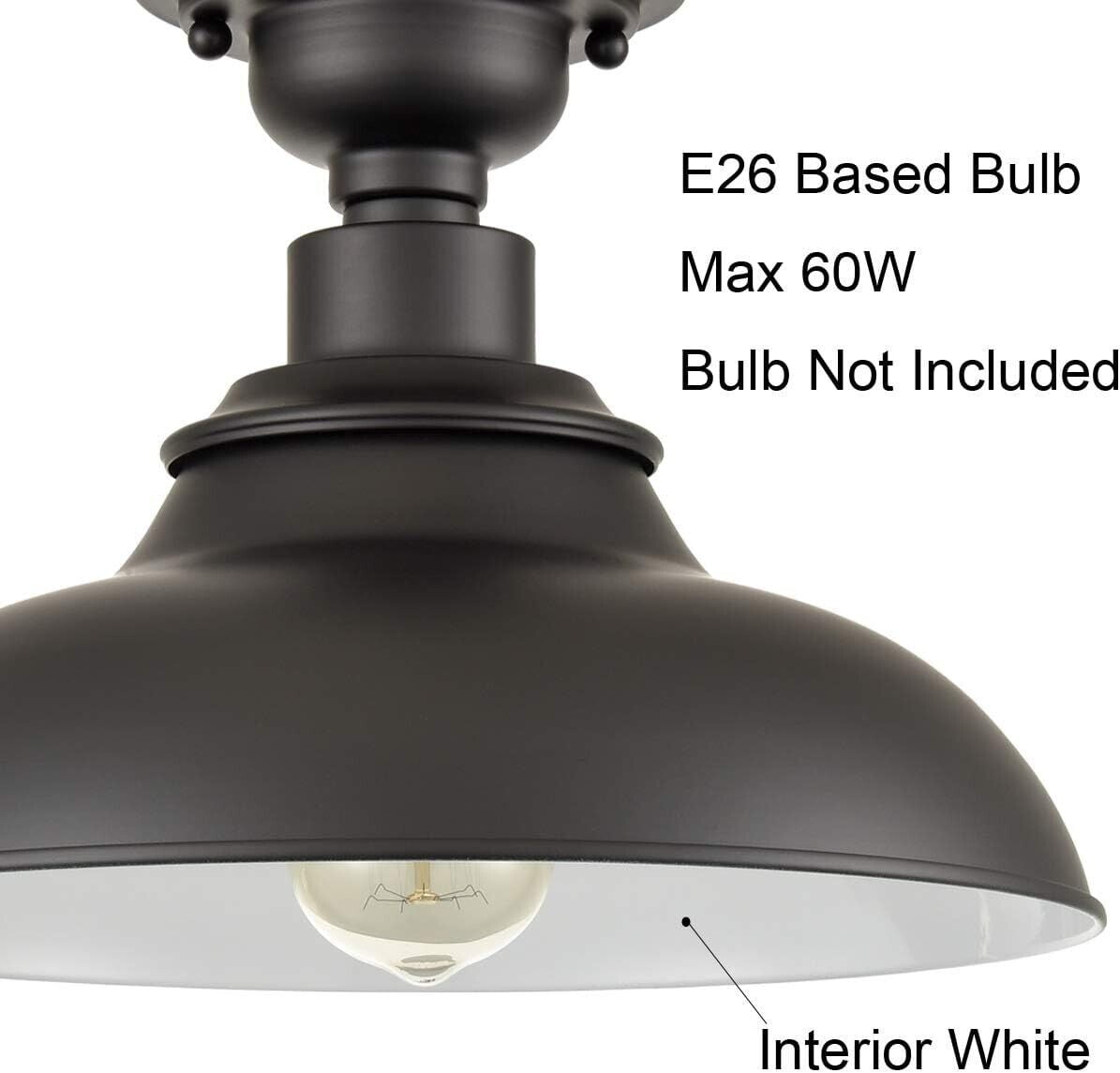 Claxy 12" Black Semi Flush Mount Barn Ceiling Light Fixture