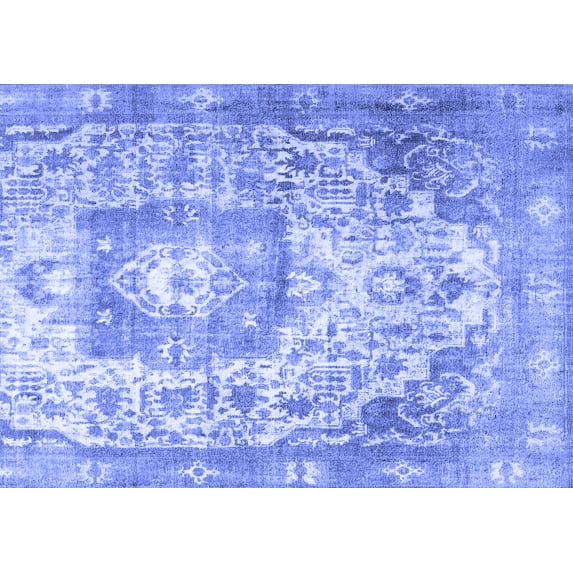 Ahgly Company Machine Washable Indoor Rectangle Medallion Blue Traditional Area Rugs, 2' x 5'